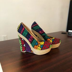 Handmade wedge heels and handbag
